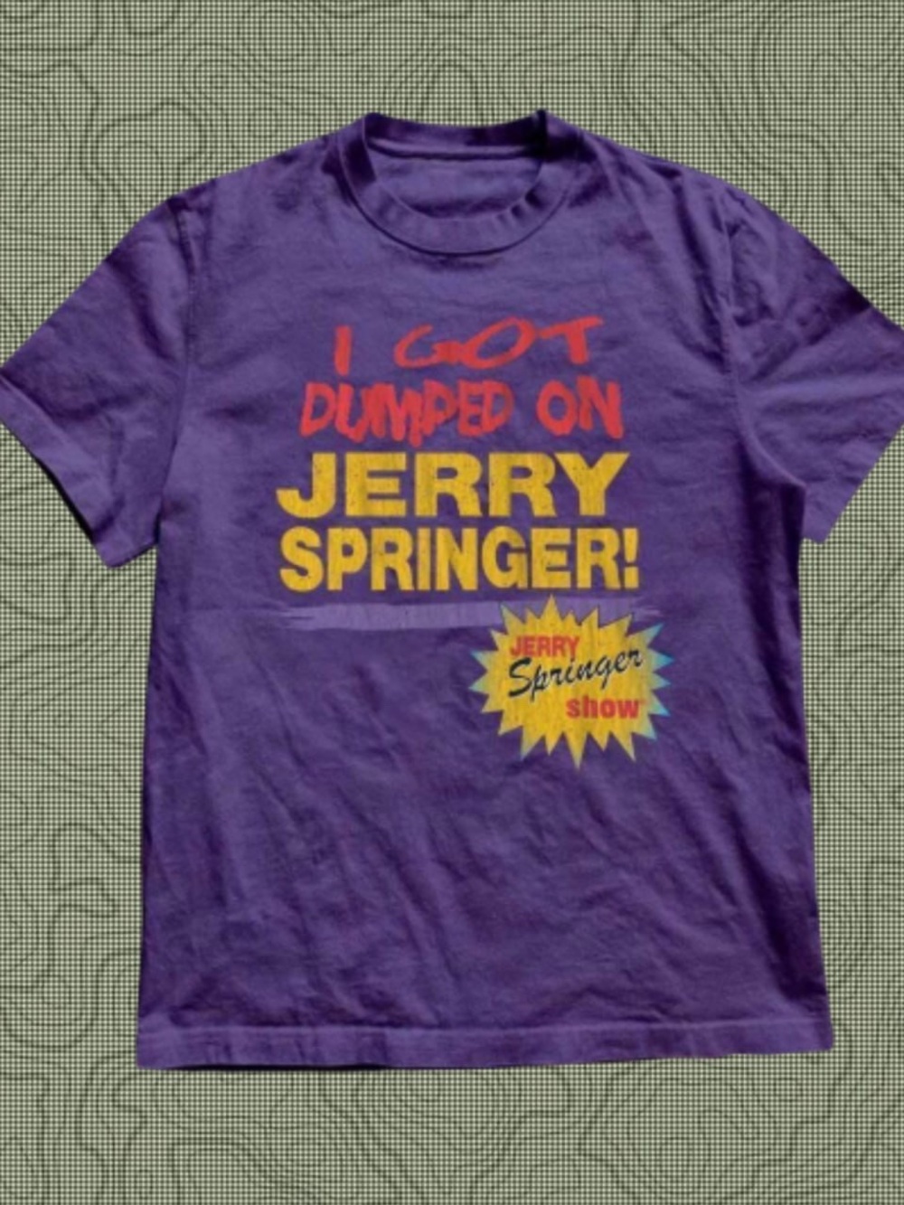 Gildan Purple Graphic Tee with Yellow & Red Lettering
